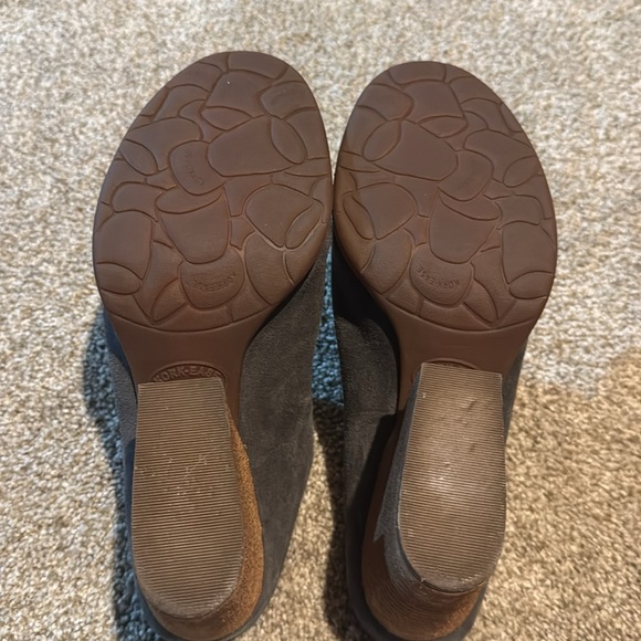 Kork Ease Challis Chunky Gray Suede Leather Mules 8.5 Stacked Heel Comfort Heels - Picture 6 of 11